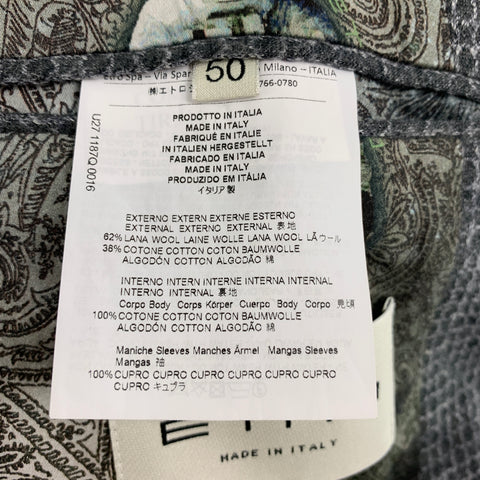 ETRO Size 40 Grey Light Grey Window Pane Wool Cotton Sport Coat