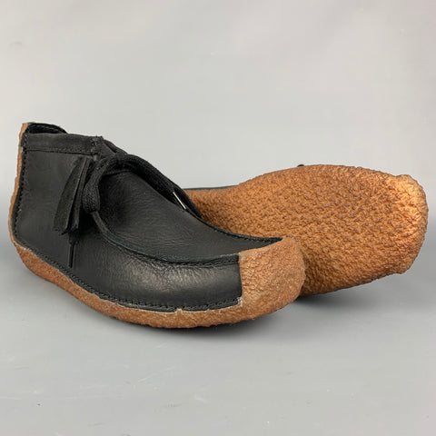 CLARKS Lemaire Size 10.5 Black & Brown Leather Crepe Lace Up Shoes