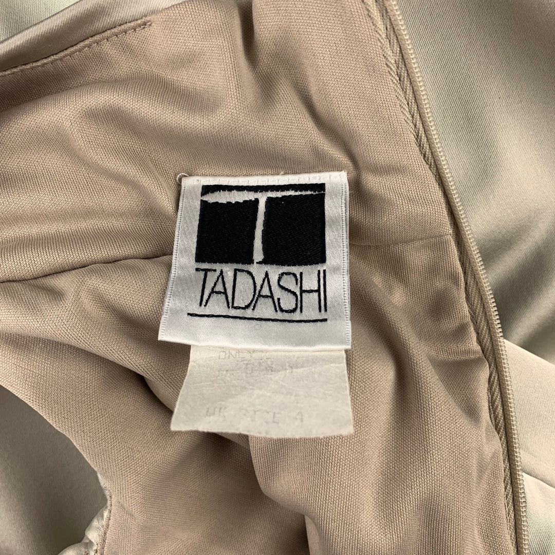 TADASHI Vestido fruncido en mezcla de acetato satinado plateado talla 4