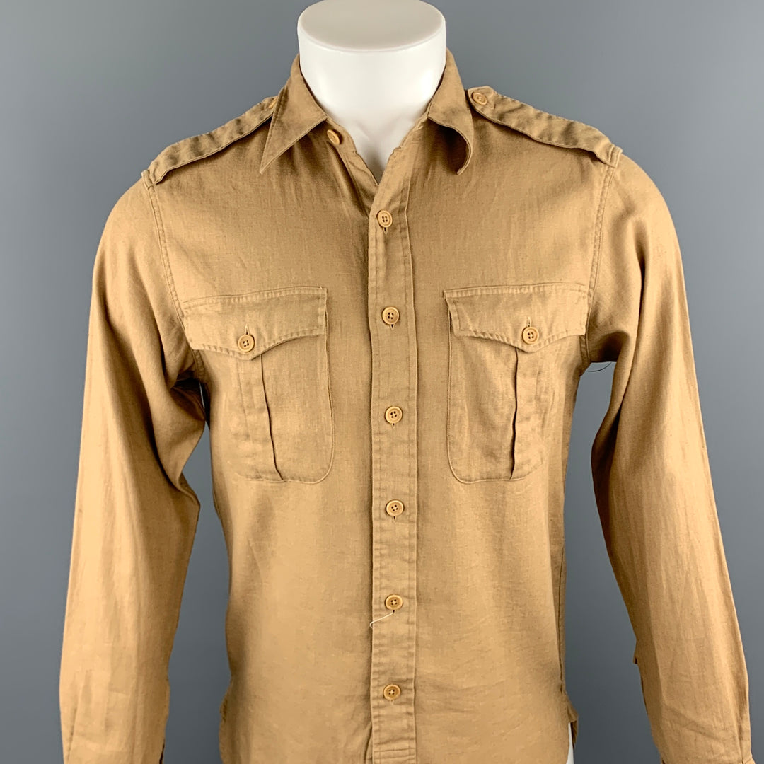 RALPH LAUREN Size S Khaki Linen / Cotton Button Up Long Sleeve Shirt