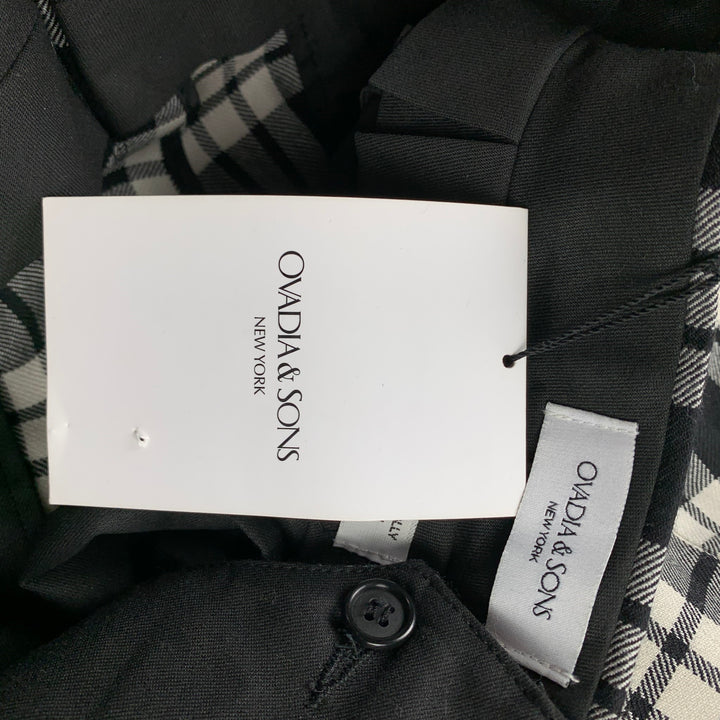 OVADIA & SONS Size 30 Black & White Plaid Wool Side Tabs Dress Pants
