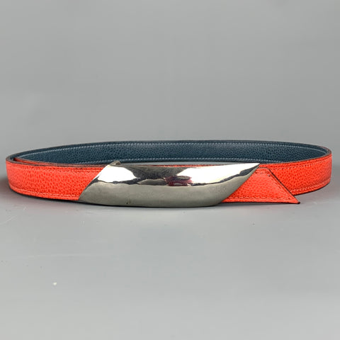 ROBIN KAHN Reversible Size 32 Blue & Orange Leather Sterling Silver Belt