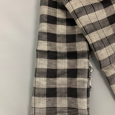KRIS VAN ASSCHE Grey Black Checkered Cashmere Linen Scarf
