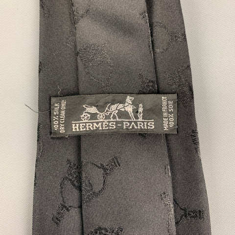 HERMES Black Print Silk Tie