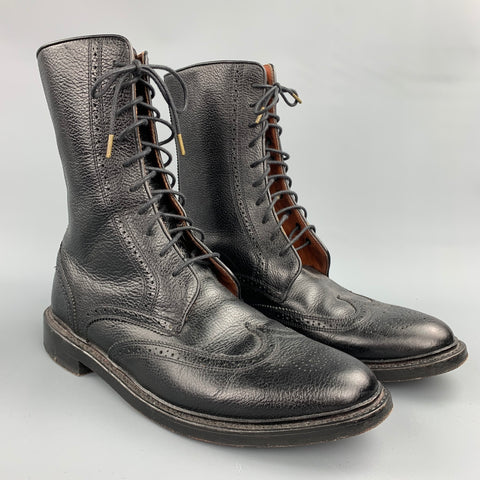 FLORSHEIM by Duckie Brown Size 10 Black Perforated Leather Lace Up Boots
