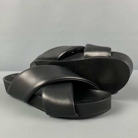 JIL SANDER Size 10 Black Leather Slip On Sandals