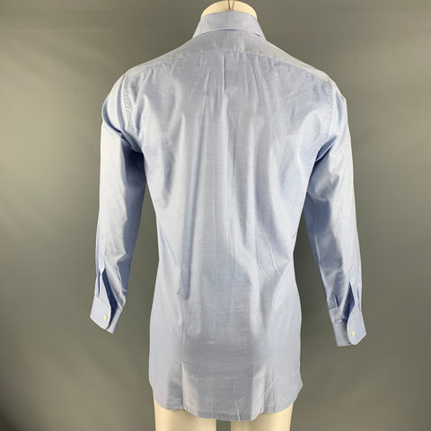 CHARVET Size S Light Blue Solid Cotton Spread Collar Long Sleeve Shirt