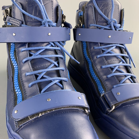 GIUSEPPE ZANOTTI Size 13 Navy Leather High Top Lace Up Sneakers