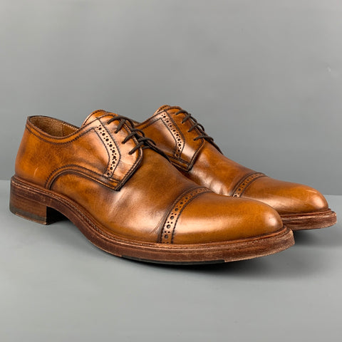 ANTONIO MAURIZI Size 10 Tan Antique Leather Cap Toe Lace Up Shoes