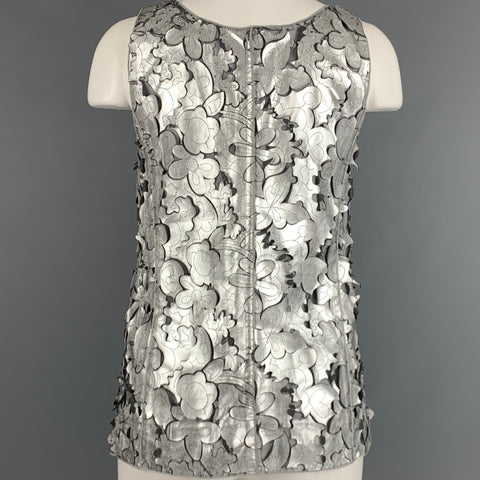 MARC JACOBS Taille 0 Haut robe sans manches découpé en cuir gris argenté