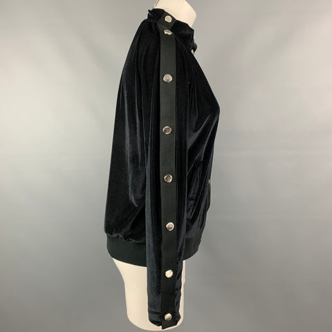 LOVE MOSCHINO Size 6 Black Textured Polyester Snap Button Bomber Jacket