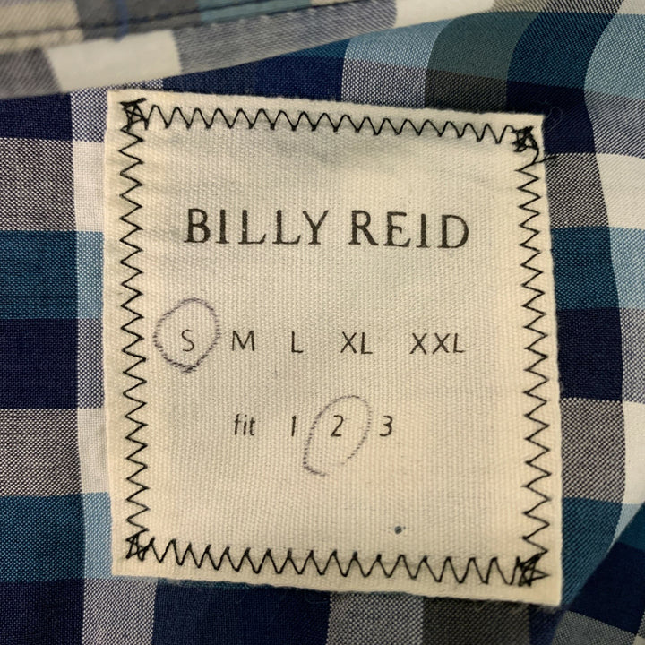 BILLY REID Size S Teal Blue & White Checkered Cotton Button Down Long Sleeve Shirt