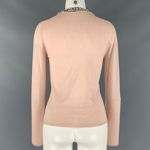 ROBERTO CAVALLI Size M Pink Cashmere Silk Rhinestones V-Neck Pullover