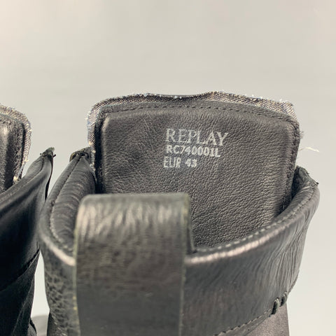 REPLAY Bottines de combat en cuir noir taille 10