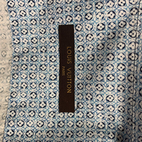LOUIS VUITTON Size L Light Blue Print Cotton Button Up Long Sleeve Shirt