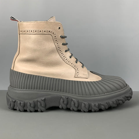 THOM BROWNE Size 11 Gray Taupe Leather Winter Boots