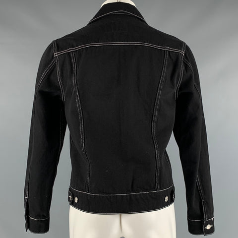 SANDRO Size M Black White Contrast Stitch Cotton Trucker Jacket