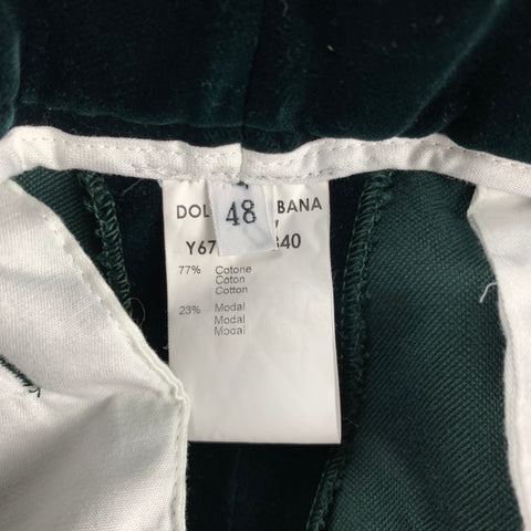 DOLCE & GABBANA Size 32 Forest Green Cotton / Modal Zip Fly Dress Pants