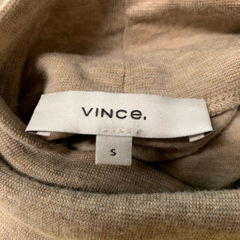 VINCE Talla S Top casual con cuello alto jaspeado en mezcla de Lyocell beige