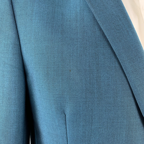 BURBERRY LONDON Size 42 Teal Sharkskin Wool / Mohair Notch Lapel Pants Suit