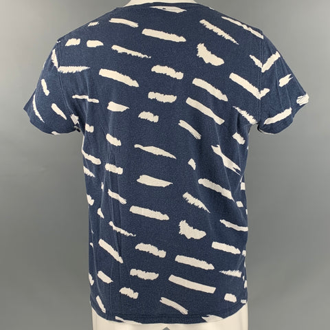 A.P.C. Size M Navy White Graphic Cotton  Linen Crew-Neck T-shirt