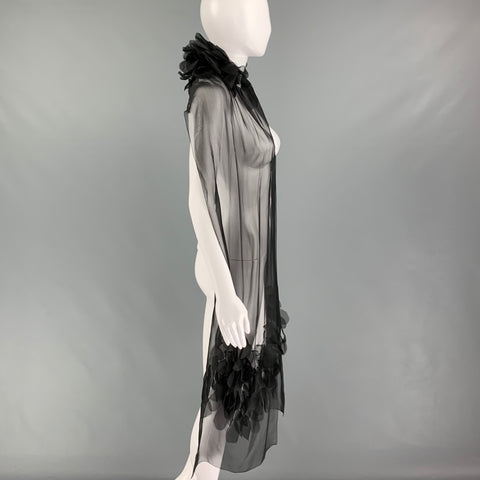 Bufanda CHANEL de seda negra con aplique floral grande y diamantes de imitación