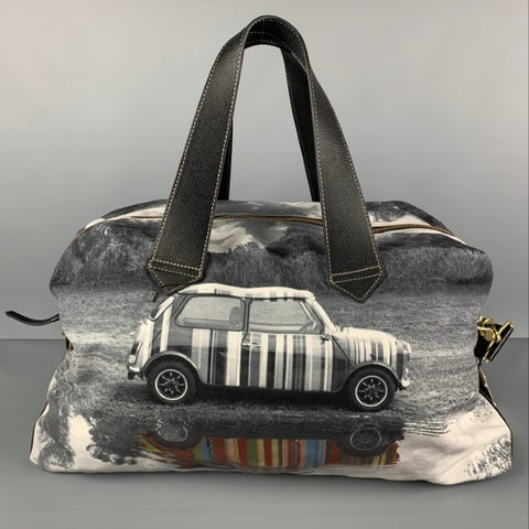 PAUL SMITH Black White Print Canvas Carry-On Bag