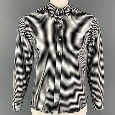 BEAMS PLUS Size L Black White Checkered Cotton Long Sleeve Shirt