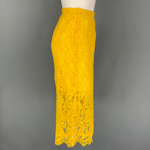 SANDRO Size S Yellow Rayon Blend Lace Midi Skirt
