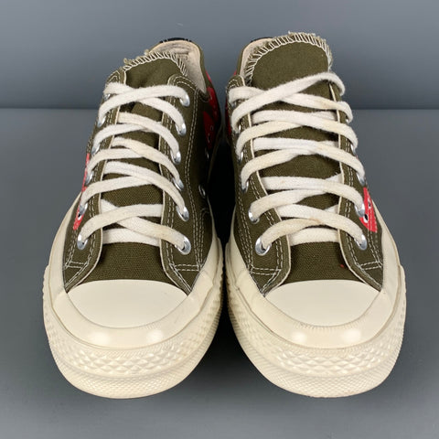 CONVERSE x COMME des GARCONS PLAY Taille 7 Baskets Coeur en Toile Rouge Vert