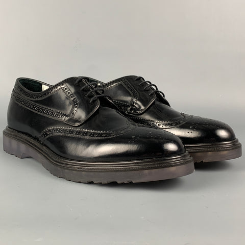 PAUL SMITH Taille 9 Chaussures à lacets en cuir perforé noir Wingtip