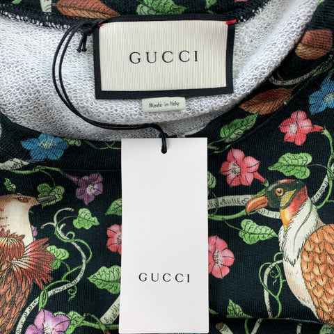 GUCCI 2016 Birds Of Prey Size XL Multi-Color Floral Cotton Crew-Neck Sweatshirt