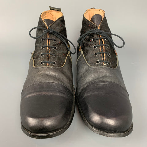 PAUL HARNDEN Size 8 Black & Taupe Mixed Leather / Silk Lace Up Ankle Boots