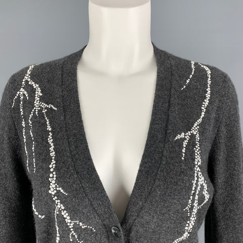 LIBERTINE Size M Grey White Cashmere Beaded V-Neck Cardigan