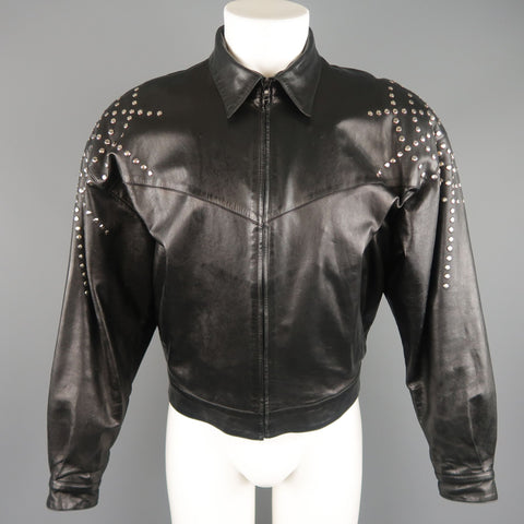 Vintage CLAUDE MONTANA 40 Black Leather Silver Studded Shoulder Jacket