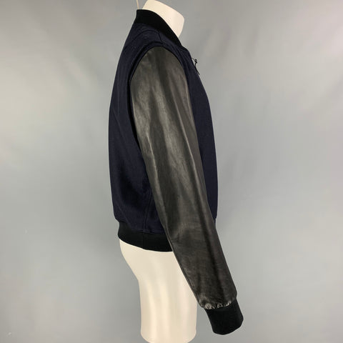 RAG & BONE Size 42 Navy Black Wool  Nylon Bomber Jacket