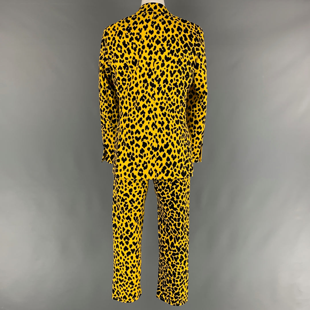 R13 Size XS Yellow Black Animal Print Cotton Notch Lapel  Suit