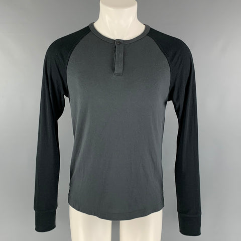 THEORY Size S Grey Black Color Block Modal Blend Henley T-shirt