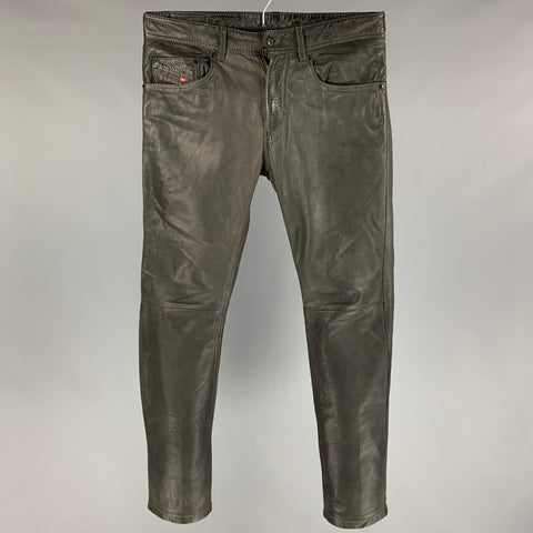 DIESEL Size 28 Charcoal Sheep Skin Leather Casual Pants