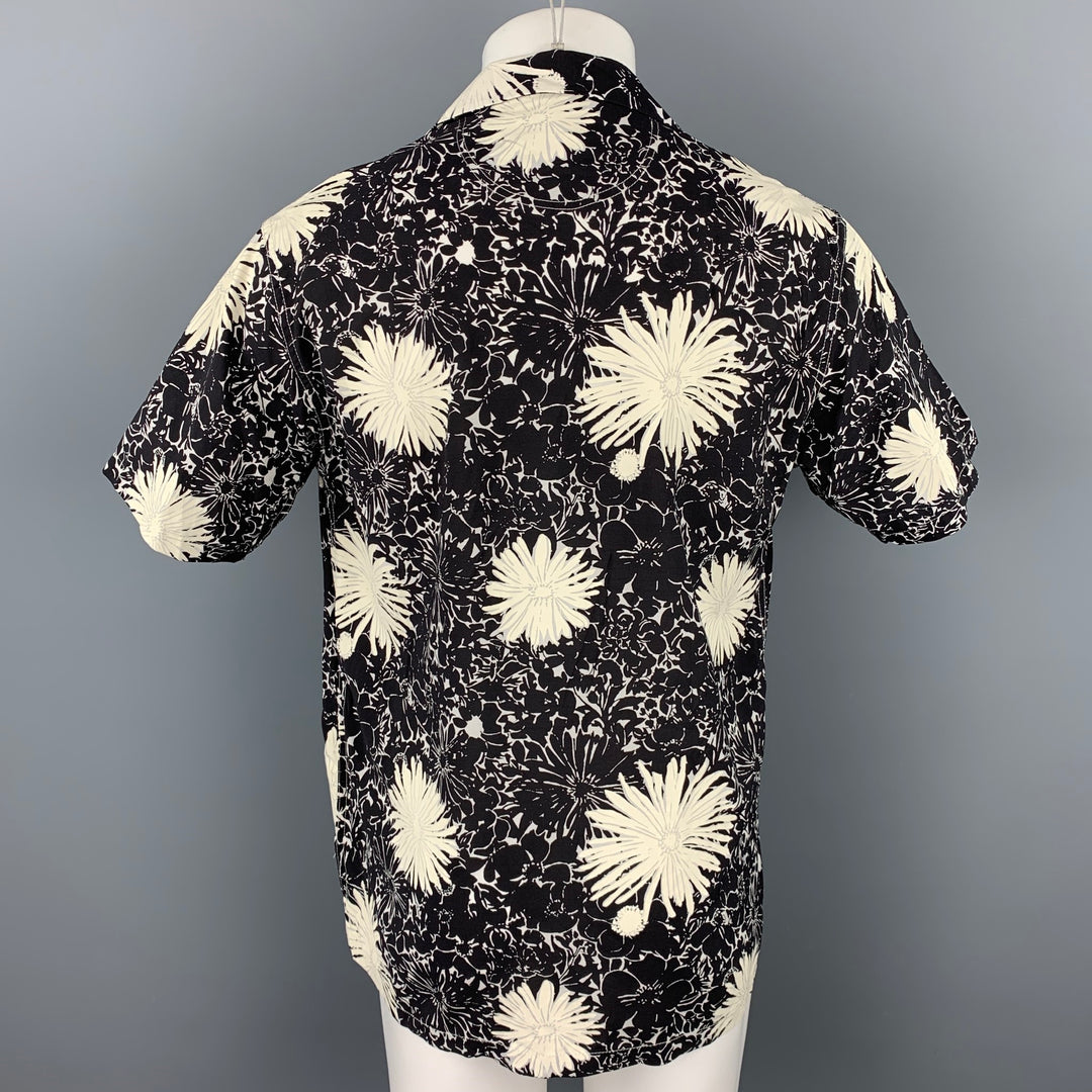 JUNYA WATANABE S/S 17 Size M Black & White Floral Cupro / Rayon Camp Short Sleeve Shirt