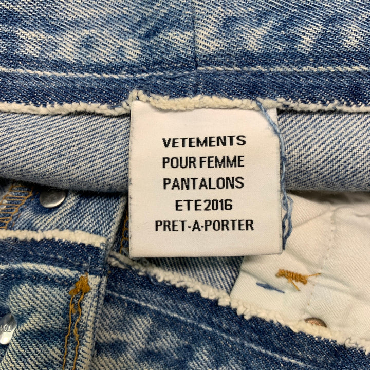 VETEMENTS Size 30 Blue Distressed Cotton Button Fly Jeans