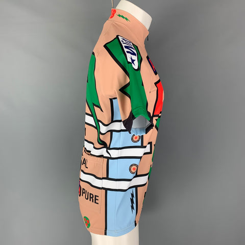 WALTER VAN BEIRENDONCK SS20 Size M Nude Green Graphic Nylon Jersey Bike Top