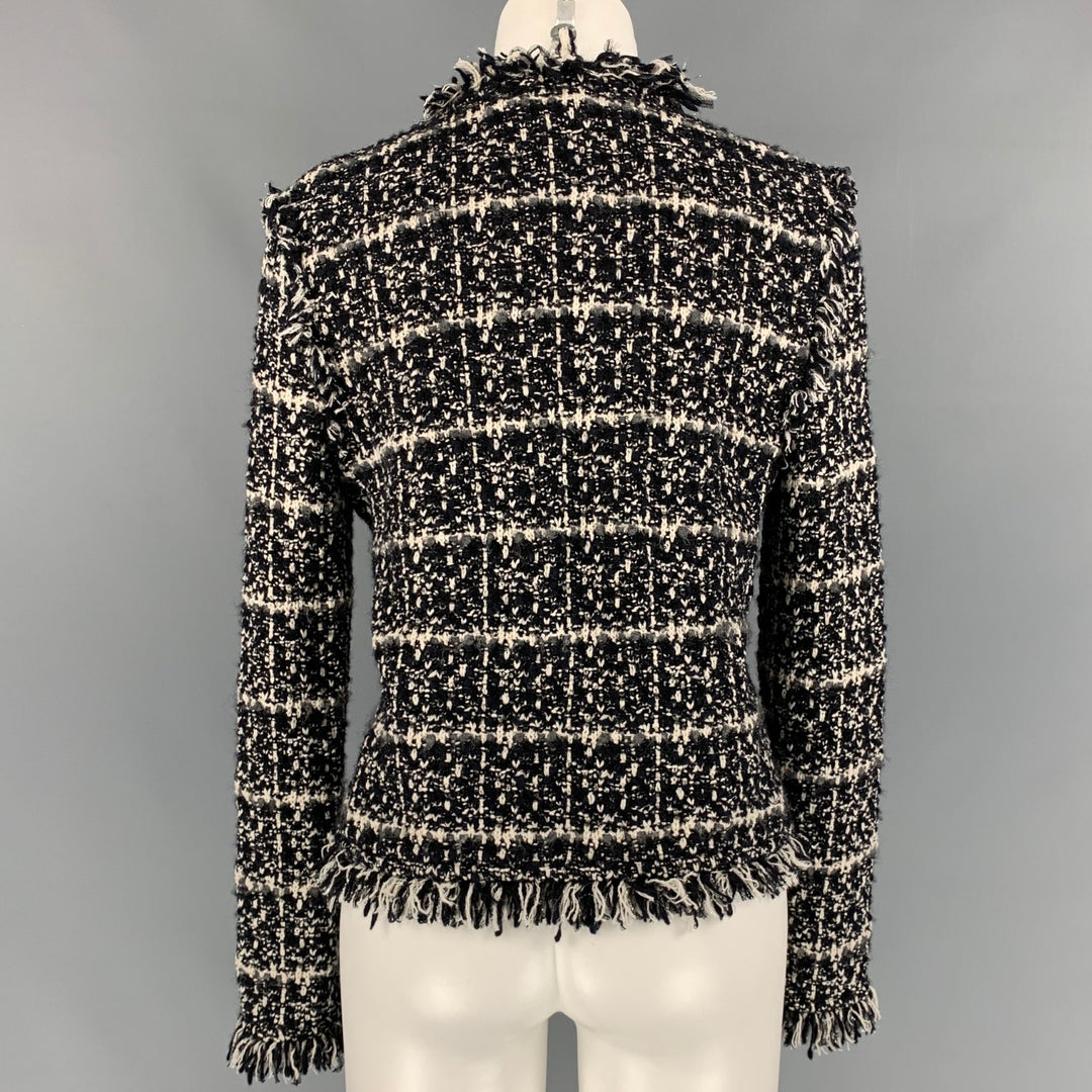 LES COPAINS Size 6 Black & White Boucle Cotton Blend Textured Jacket
