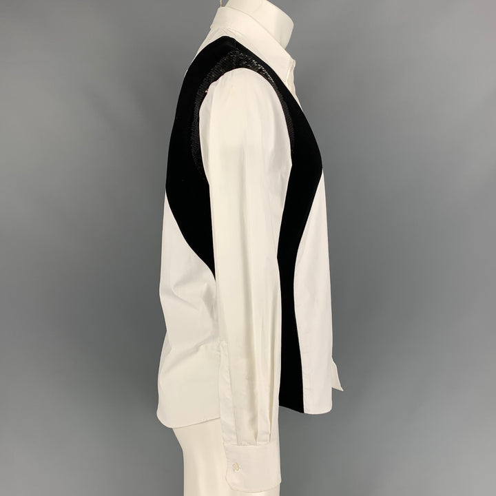DSQUARED2 Size XS White & Black Mixed Materials Cotton Blend Long Sleeve Shirt
