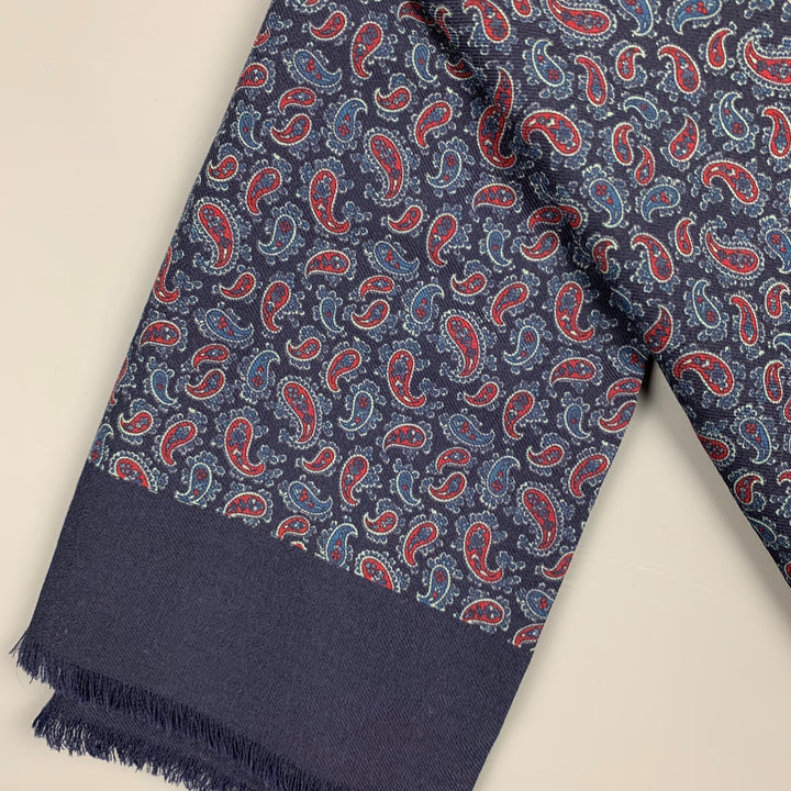 BROOKS BROTHERS Navy & Red Paisley Wool Scarf