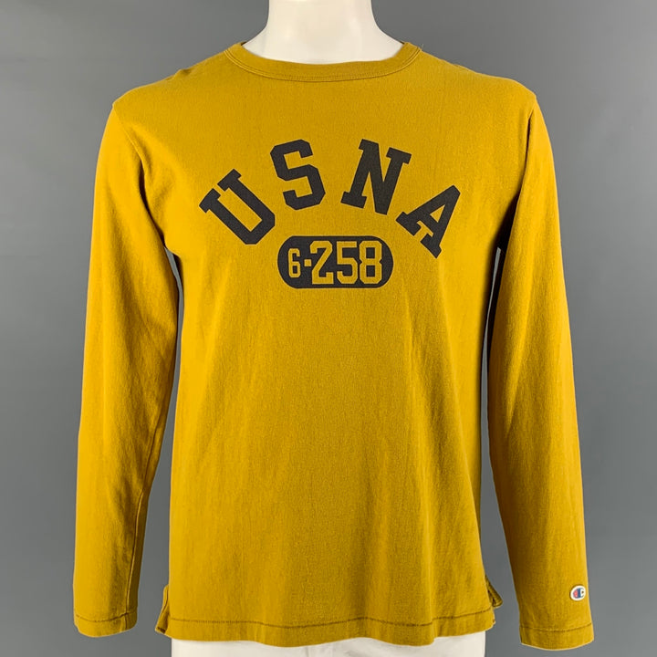 CHAMPION Size L Mustard Graphic Cotton Crew-Neck Pullover