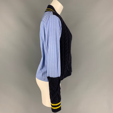 MAISON MARGIELA Size 4 Blue & Navy Cotton / Wool Knitted Pullover
