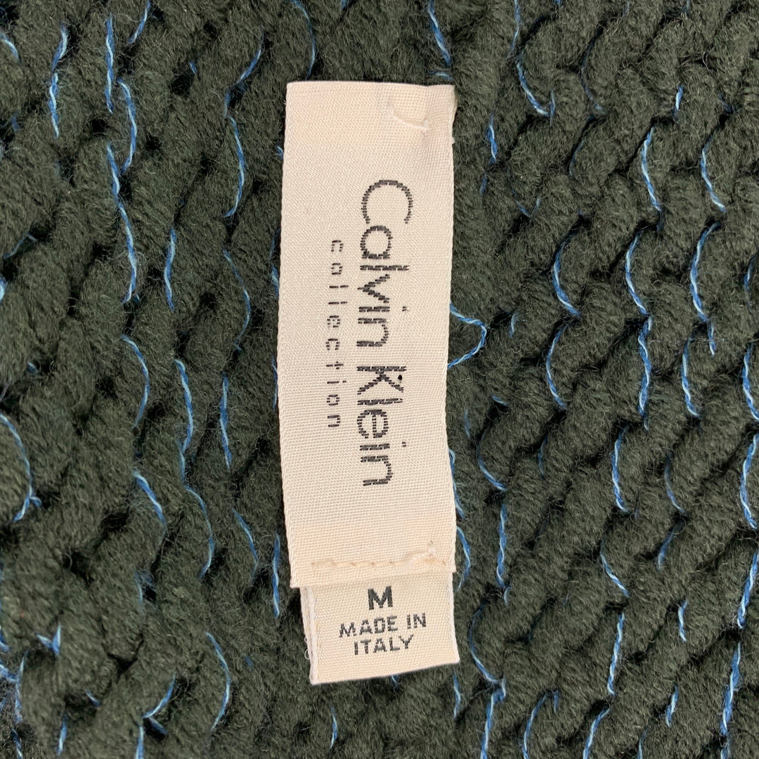 CALVIN KLEIN COLLECTION Size M Green & Blue Wool Blend Zip Up Cardigan