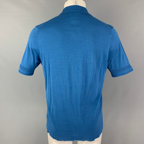 LAB by PAL ZILERI Size M Blue Solid Cotton Short Sleeve Polo