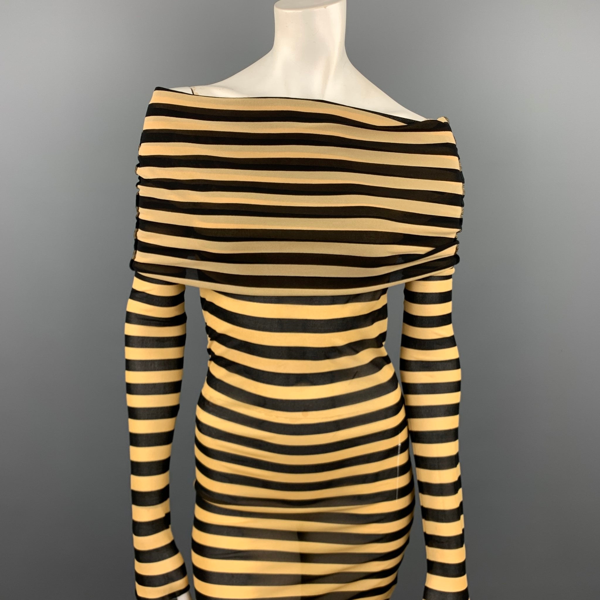 JEAN PAUL GAULTIER ゴルチェ ワンピース Ribbed-knit 1072602 Jean Paul Gaultier Vintage Black Beige Dot Mesh Stripe Knit